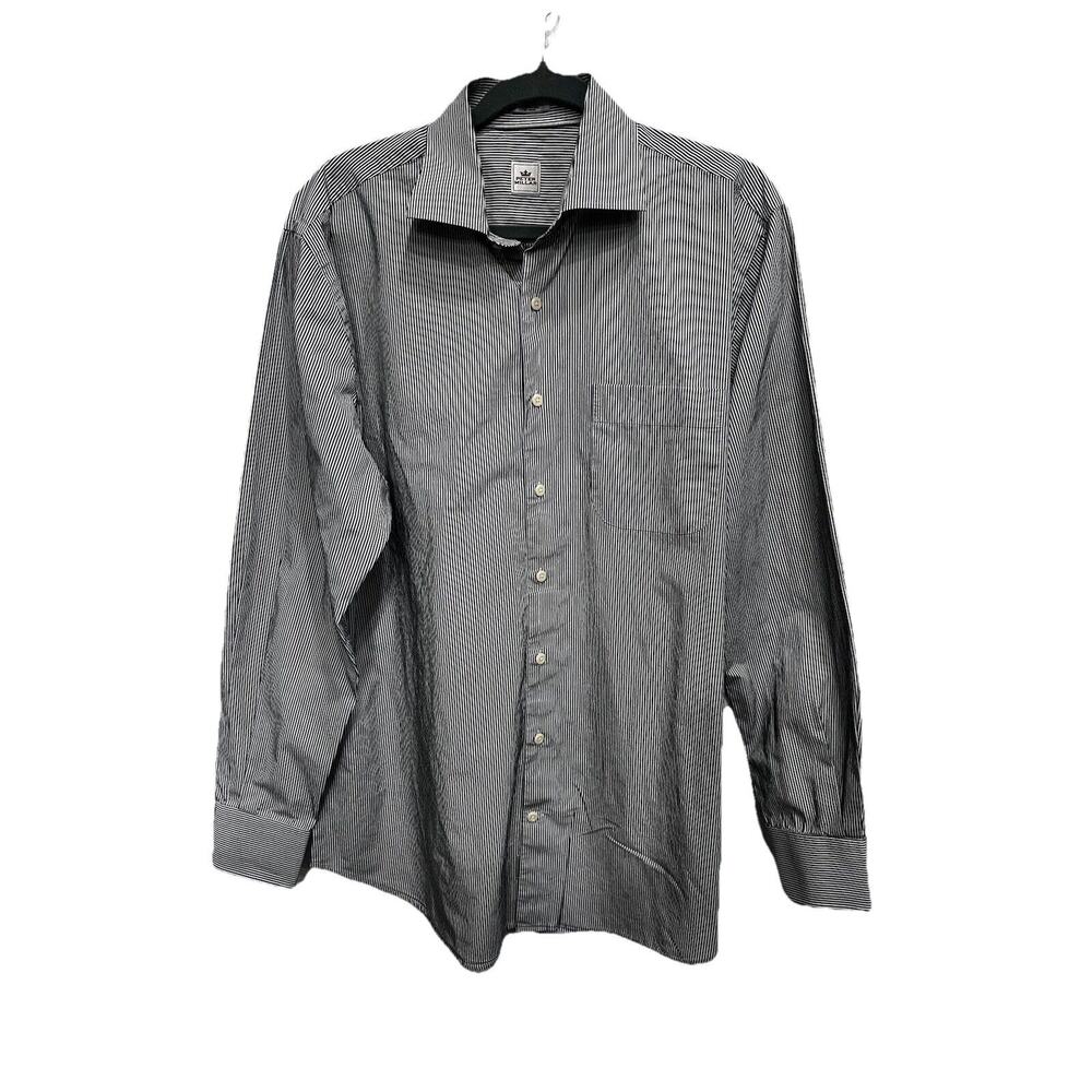 Peter Millar Long Sleeve Button Down Shirt Mens Size Large Pinstripe Black